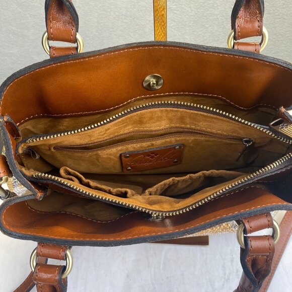 Patricia Nash ‘Norcia’ Metallic Python Print Cracked Leather‎ Satchel Crossbody - Picture 13 of 15